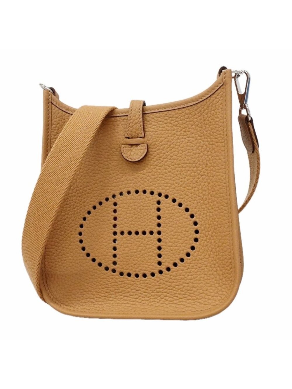 Hermes Shoulder Bag Evelyne TPM Taurillon Clemence Biscuit Silver
